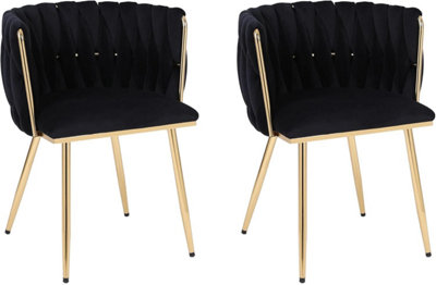Set of 2 Velvet Dining Chairs Luxury Gold Legs Padded Velvet Dining ...