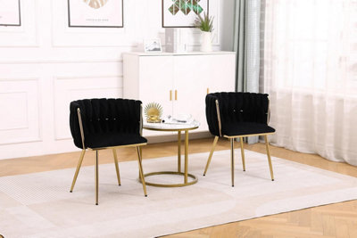 Set of 2 Velvet Dining Chairs Luxury Gold Legs Padded Velvet Dining ...