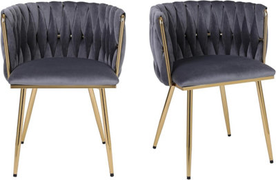 Set of 2 Velvet Dining Chairs Luxury Gold Legs Padded Velvet Dining ...