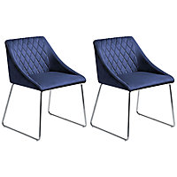 Set of 2 Velvet Dining Chairs Navy Blue ARCATA