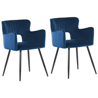 Set of 2 Velvet Dining Chairs Navy Blue SANILAC