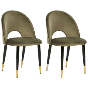 Set of 2 Velvet Dining Chairs Olive Green MAGALIA