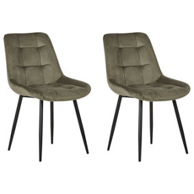 Set of 2 Velvet Dining Chairs Olive Green MELROSE