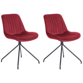 Set of 2 Velvet Dining Chairs Red NAVASOTA