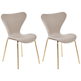 Set of 2 Velvet Dining Chairs Taupe and Gold BOONVILLE