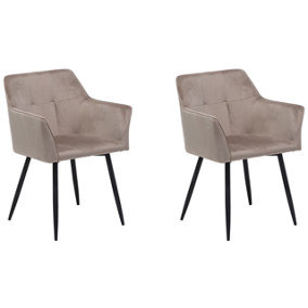 Set of 2 Velvet Dining Chairs Taupe Beige JASMIN