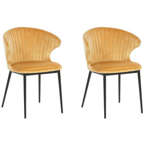 Set of 2 Velvet Dining Chairs Yellow AUGUSTA