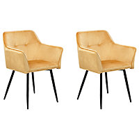 Set of 2 Velvet Dining Chairs Yellow JASMIN