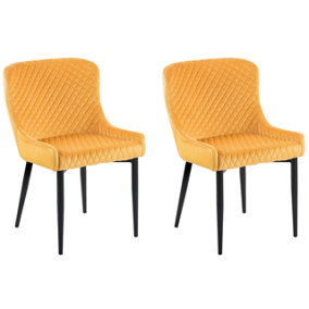 Set of 2 Velvet Dining Chairs Yellow SOLANO