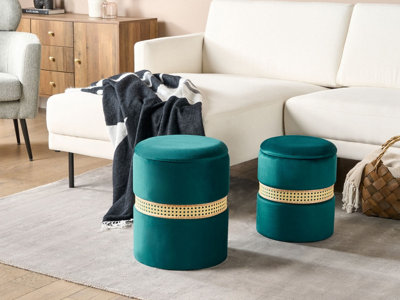 Set of 2 Velvet Storage Pouffes Green MEDFORD