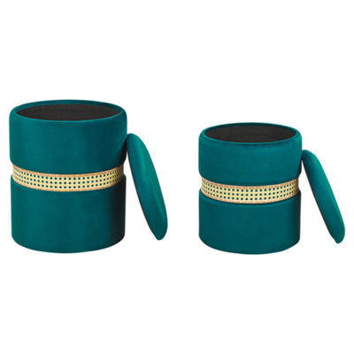 Set of 2 Velvet Storage Pouffes Green MEDFORD
