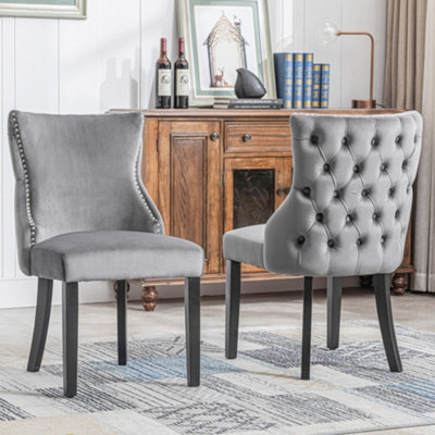 Set of 2 Velvet Upholstered Dining Chairs with Nail Head Trim and Rotatable Adjustment Buttons