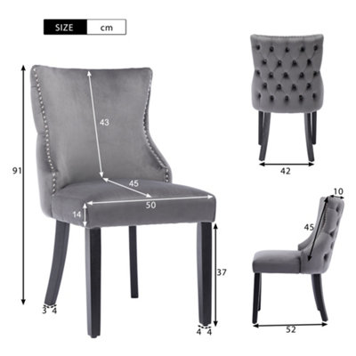 Set of 2 Velvet Upholstered Dining Chairs with Nail Head Trim and Rotatable Adjustment Buttons