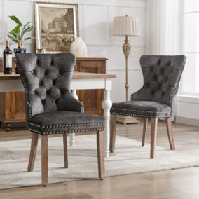Set of 2 Velvet Upholstered Dining Chairs with Nail Head Trim