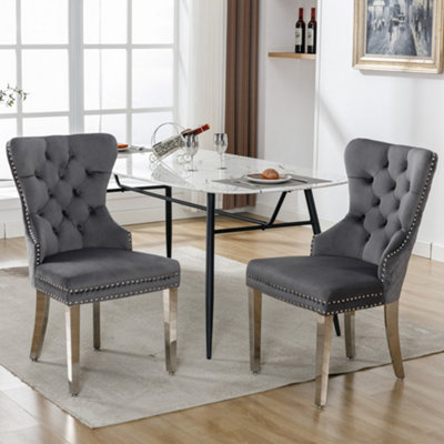 Set of 2 Velvet Upholstered Dining Chairs with Rotatable Adjustment Buttons