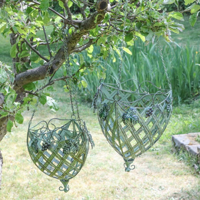 Set of 2 Verdigris Hanging Garden Basket Planters