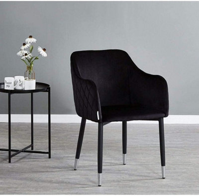 Set of 2 Verona Velvet Dining Chairs Upholstered Dining Room Chair, Black/Silver