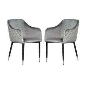 Set of 2 Verona Velvet Dining Chairs Upholstered Dining Room Chair, Grey/Silver