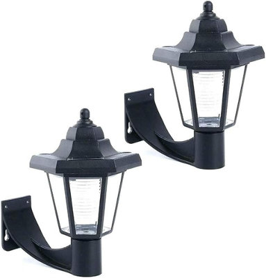 Set of 2 Victorian Style Solar Powered Wall Lanterns Black Outdoor Wall Mounted Lamps Security Lights