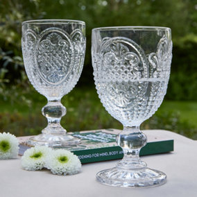 Set of 2 Vintage Clear Drinking Goblet Wine Glasses Father's Day Wedding Decorations Ideas