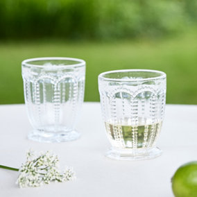 Set of 2 Vintage Clear Embossed Drinking Short Tumbler Whisky Glasses Wedding Decorations Ideas