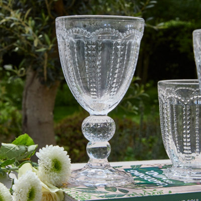Set of 2 Vintage Clear Embossed Drinking Wine Goblet Glasses Father's Day Wedding Decorations Ideas