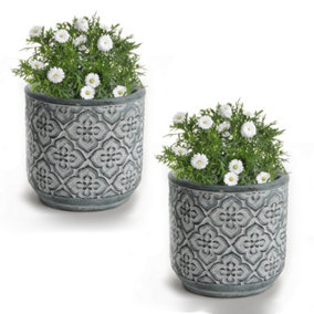 Set of 2 Vintage Embossed Trellis Design Small Indoor Outdoor Summer Flower Plant Pot Houseplant Garden Planters