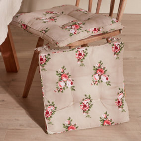 Set of 2 Vintage Floral Indoor Furniture Dining Chair, Sofa Box Mattress Cushion Seat Pads