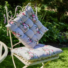 Set of 2 Vintage Floral Outdoor Garden Furniture Chair, Bench Seat Pads