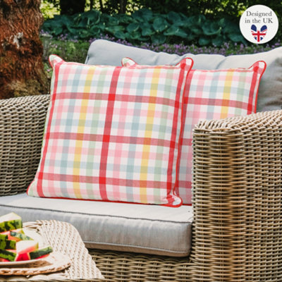 Set of 2 Vintage Gingham Indoor Outdoor Garden Furniture Sofa & Chair Cushion