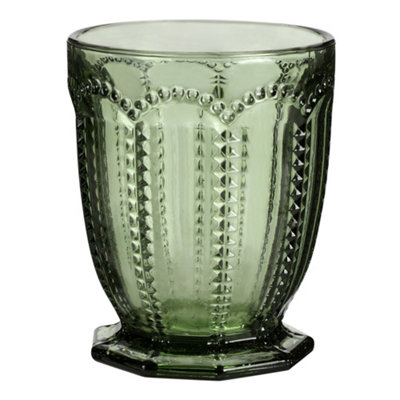 Set of 2 Vintage Green Embossed Drinking Short Tumbler Whisky Glasses Wedding Decorations Ideas