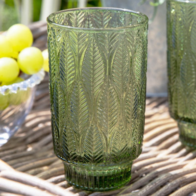 Set of 2 Vintage Green Trailing Leaf Drinking Tall Tumbler Glasses