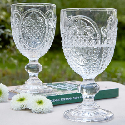 Set of 2 Vintage Luxury Clear Drinking Goblet Wine Glasses 310ml