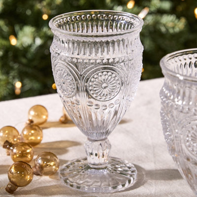Set of 2 Vintage Luxury Embossed Glass Wine Goblets Wedding Decor ...