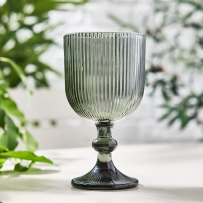 Set of 2 Vintage Luxury Grey Ribbed Drinking Wine Glass Wine Goblets ...