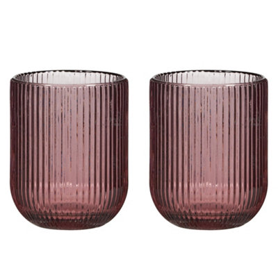 Set of 2 Vintage Luxury Pink Ribbed Short Drinking Glass Whisky Glass ...
