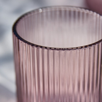 Set of 2 Vintage Luxury Pink Ribbed Short Drinking Glass Whisky Glass ...