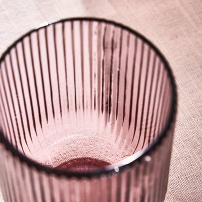 Set of 2 Vintage Luxury Pink Ribbed Short Drinking Glass Whisky Glass ...