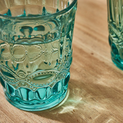 Set of 2 Vintage Luxury Turquoise Drinking Glass Whiskey Glass Tumblers 240ml