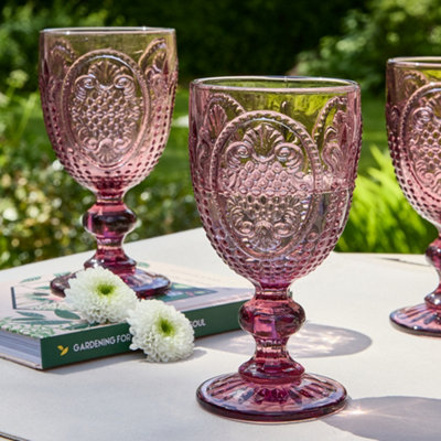 Set of 2 Vintage Pink Drinking Wine Glass Goblets Father's Day Wedding Decorations Ideas
