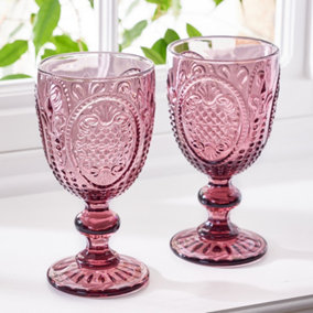 Set of 2 Vintage Pink Drinking Wine Glass Goblets