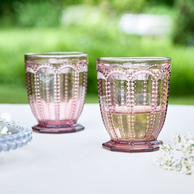 Set of 2 Vintage Purple Embossed Drinking Short Tumbler Whisky Glasses Father's Day Gifts Ideas