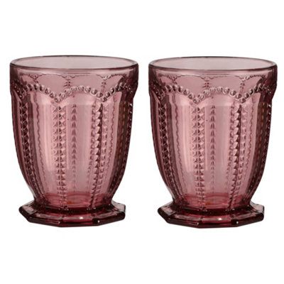 Set of 2 Vintage Purple Embossed Drinking Short Tumbler Whisky Glasses Wedding Decorations Ideas