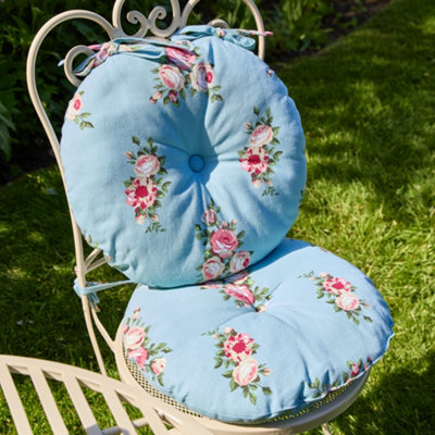 Set of 2 Vintage Rose Blue Round Outdoor Garden Furniture Chair Seat Pads DIY at B Q