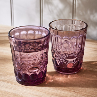 Set of 2 Vintage Rose Quartz Drinking Tumbler Whisky Glasses | DIY at B&Q