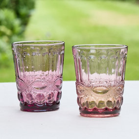 Set of 2 Vintage Rose Quartz Drinking Tumbler Whisky Glasses