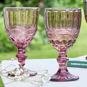 Set of 2 Vintage Rose Quartz Drinking Wine Glass Goblets Wedding Decorations Ideas