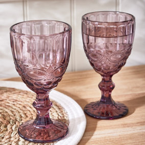 Set of 2 Vintage Rose Quartz Drinking Wine Glass Goblets