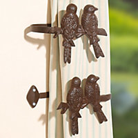 Set of 2 Vintage Style Cast Iron Perched Bird Curtain Tie Backs