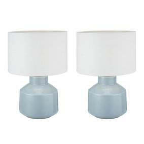 Set of 2 Vintage Style Ceramic Blue Bedside Table Lamp Room Décor Office Desk Lamp Night Light Table Lamp